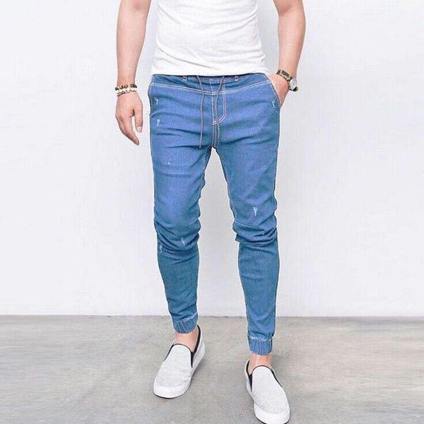 

2020 men spring summer jeans pants hole patchwork blue denim pants trousers1