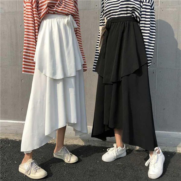 

ewq]2020 spring summer new product bow high waist irregular design ladies all-match skirt korean style layered cake skirt qz7411, Black