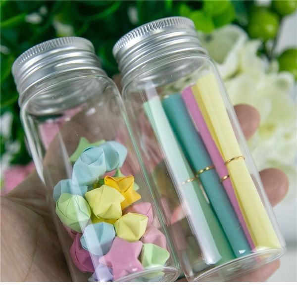 

37*90*24mm 65ml glass bottles aluminium cap transparent clear liquid gift candy container empty wishing bottles jars bbykzs
