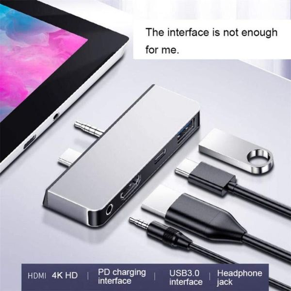 

4 в 1 док-станция silver hub для hdmi 4k usb3.0 адаптер для планшетов surface go