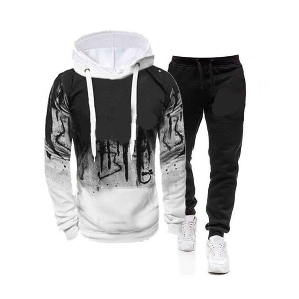 

casual outfit autumn winter the new fashion loose simple thick warm men's hood splash ink printing long sleeve sportswear, Gray