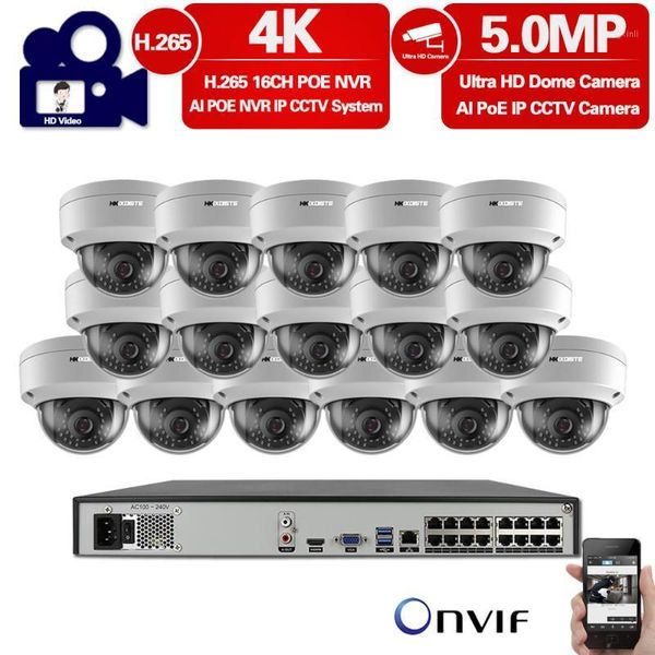 

h.265 16ch 5mp 4k hd poe nvr kit cctv system indoor outdoor hd dome poe ip camera p2p video security surveillance set 4tb hdd1
