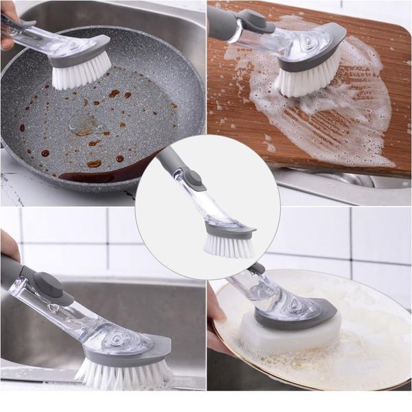 

1/5pcs double use kitchen cleaning brush scrubber dish bowl washing sponge matic liquid dispenser kitchen pot clean sqcgpp
