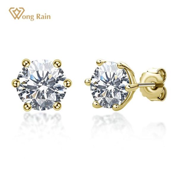 

wong rain romantic cute 925 sterling silver 0.5ct created moissanite diamonds gemstone fine jewelry ear studs/earrings for women, Golden;silver