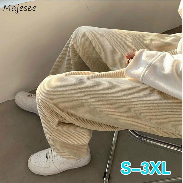 

men casual pants plus size 3xl solid corduroy ins chic loose trousers male all-match daily classic basic fashion streetwear soft, Black