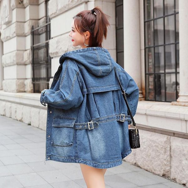 

new plus size spring autumn women coats casual pockets loose solid hooded tooling jeans trench coat for women denim outerwear1, Tan;black