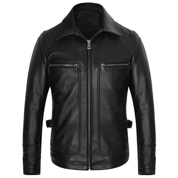 

men's leather & faux 2021 autumn winter men slim parka genuine fur coat male real cow jacket motorcycle casual bomber outwear d120, Black