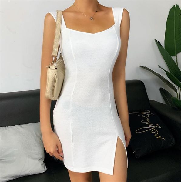 

2021 summer women basic bandage bodycon mini dress sleeveless strappy knotted backless stretch party casual sundress femme, Black;gray