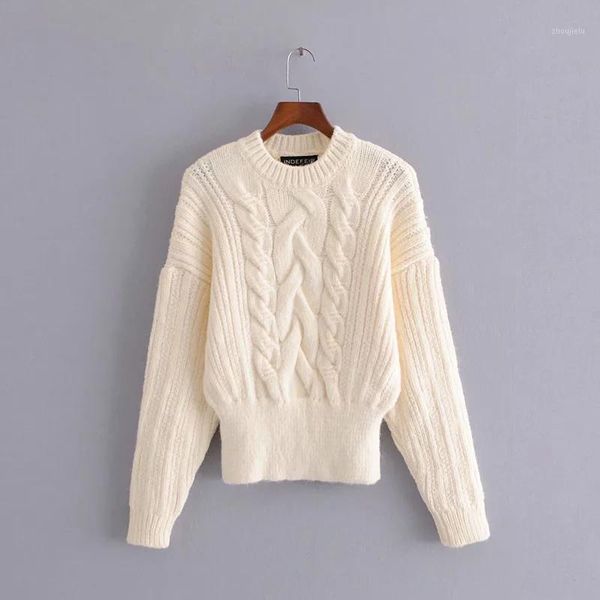 

women 2020 fashion loose knitted sweater vintage round neck long sleeve female pullovers chic 1, White;black