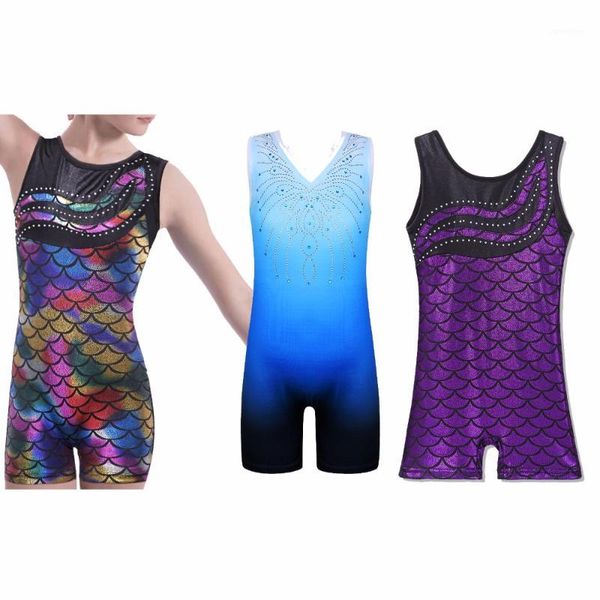 

baohulu 3-11 years sleeveless shiny leotards for girls sparkle mermaid gymnastics costume biketard ballet dance leotard kids1, Black;red