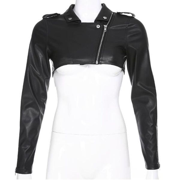 

autumn black pu leather cropped jacket women long sleeve slim crop winter coats streetwear short jackets female outwear, Black;brown