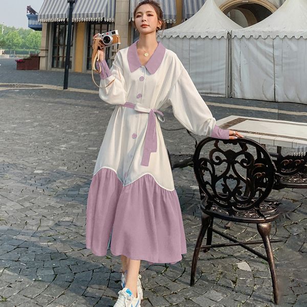 

2021 new women's dress spring long fishtail casual seam big s-xl doll fashion shirt dress1s 2024, Black;gray
