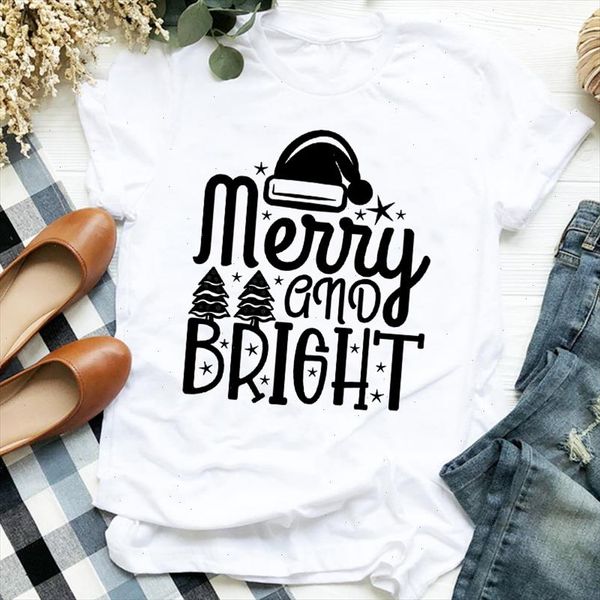 

women snow winter tree letter printing 90s holiday merry christmas clothes ladies graphic print tee tshirt female t shirt, White
