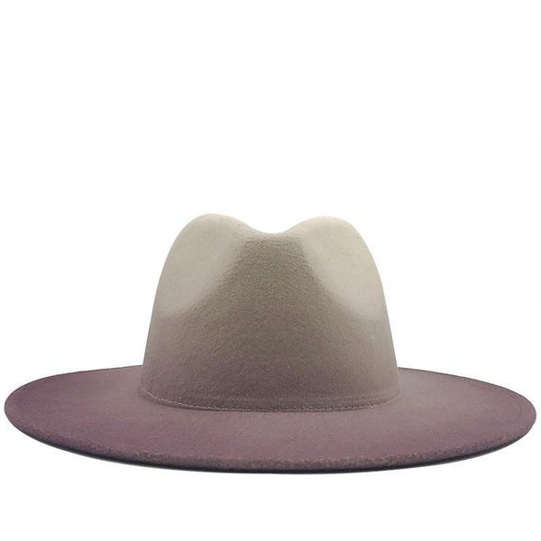 

womens felt hat fedoras big brim hats cowboy tie-dye autumn winter hats for men jazz two-color british hat 2020, Blue;gray