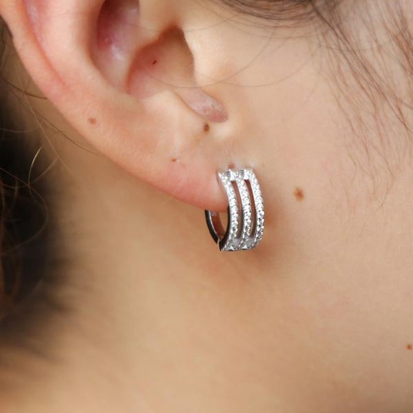 

oorbellen earrings earings 100% 925 micro pave cz 3line earring for huggies small jewelry party delicate cute mini drop shipp, Golden;silver