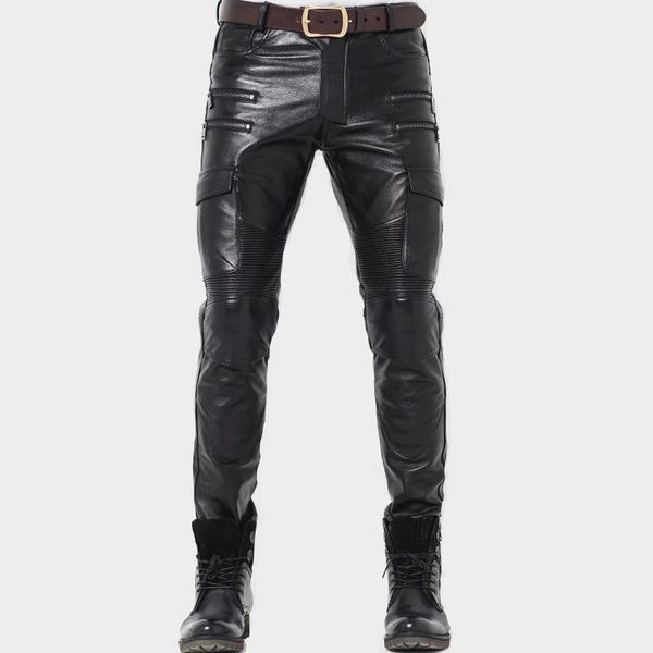 

2020 genuine men's profession motorcycle biker trousers male soft leather black pants protective gear1