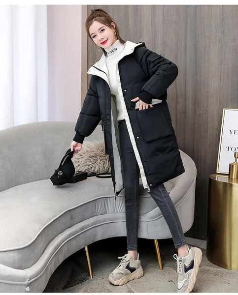 

2020 women winter long parkas casual style thick warm padded solid hooded parkas colorful female winter outwear plus sizes, Black