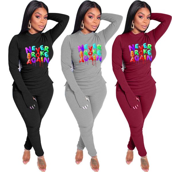 

women tracksuit designer t-shirt legging pants outfits never broken again letters trouser suit solid two piece clothing sets g11404, White