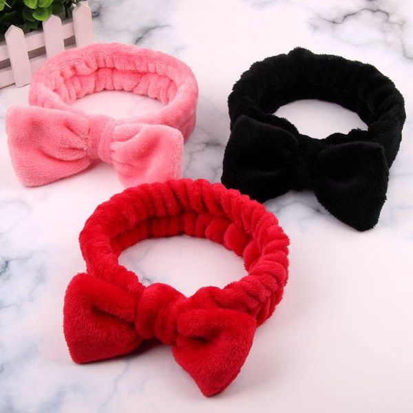 

girls solid color bath makeup soft headband coral fleece wash face elastic headband fashion cute bow hair bands hair accessories q bbyryd