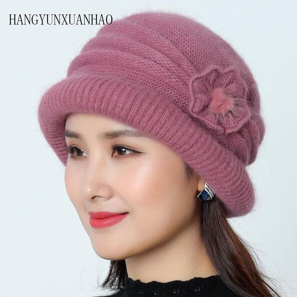 

beanie/skull caps women knitted hats fur plush scarf mother gorras skullies beanies winter warm for female flower decoration bran, Blue;gray