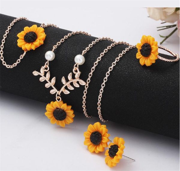 

doreenbeads romantic jewelry set for women rose gold orange sunflower imitation pearl gift 56cm long, 1.8cm x 1.8cm, 1 set, Silver