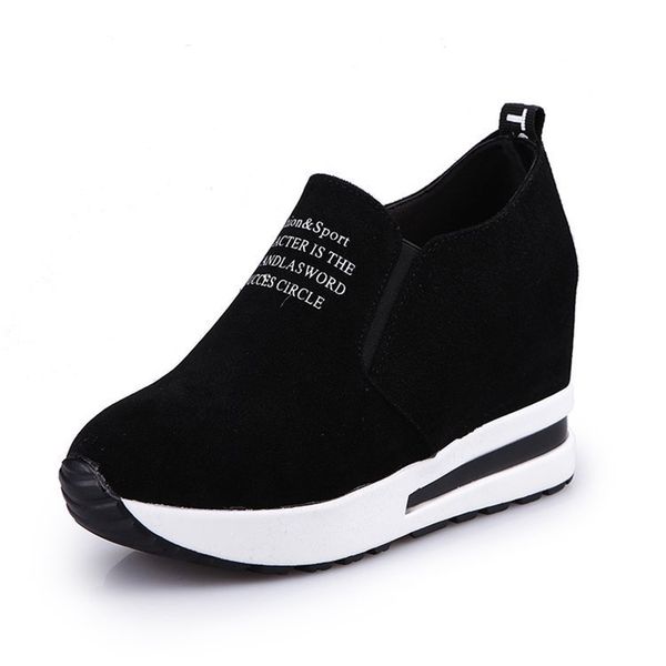 

new autumn letter wedges flock shoes thick bottoms increased women flat platform shoes air cushion female casual sneakers y200424, Black