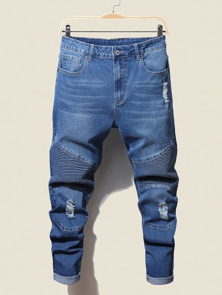 

men ripped textured jeans l36p#, Blue