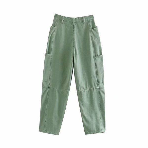 

2021 new womens pants high waist pockets ladies streetwear green trousers spring summer j21z, Black;white