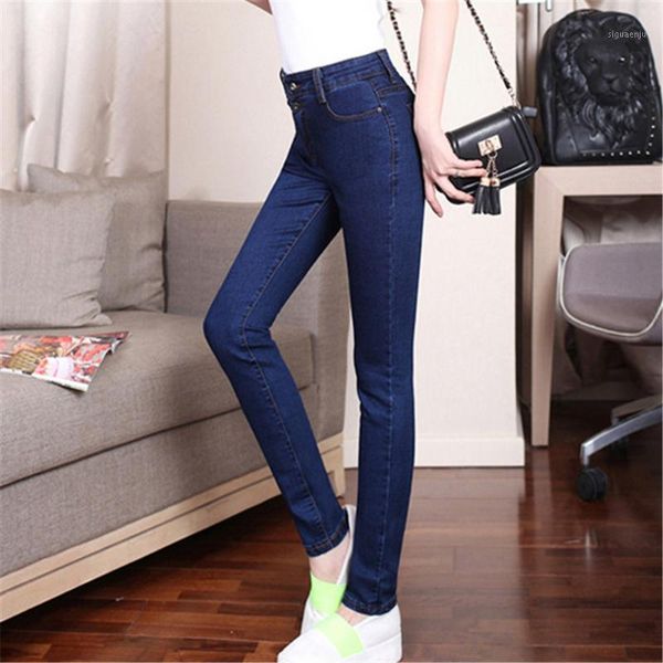 

high waist jeans woman plus size mom cotton elastic force abdomen small foot women jeans mujer jean femme denim spodnie damskie1, Blue