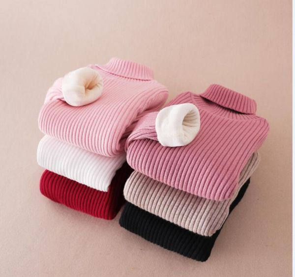 

2020 autumn winter fashion girls sweaters turtlrneck knit girls sweater 2-12 years children clothing thick with fleece sweaters, Blue