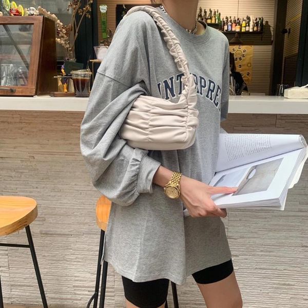 

casual pu leather handle bag women pleated fashion armpit bag all-match shoulder french small handbags girl totes