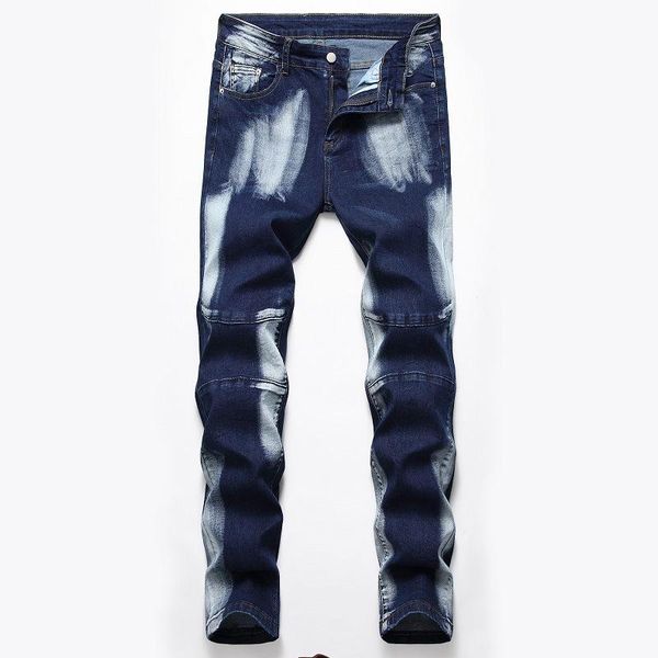 

men's jeans 1j stretch foreign trade straight tube tricolor washed white pants good quality wholesale, Blue