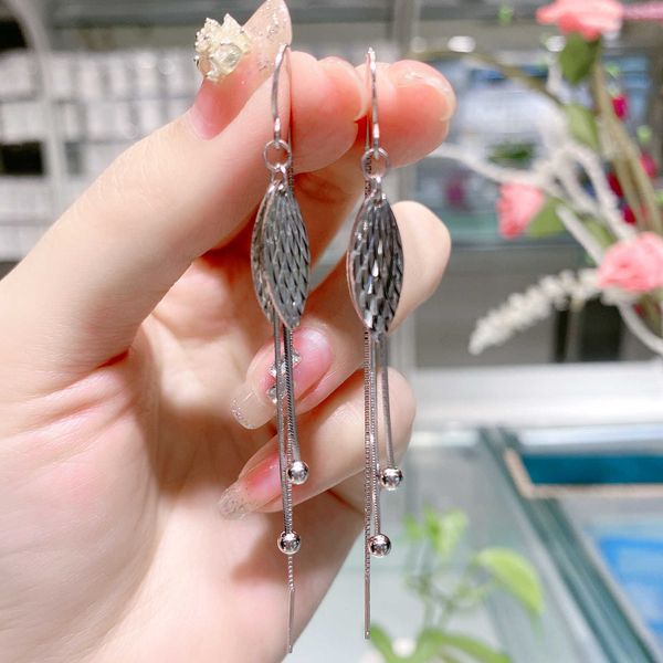 

s925 sterling silver long personalized ear line japanese and korean simple anti loss tassel pattern leaf earrings for women