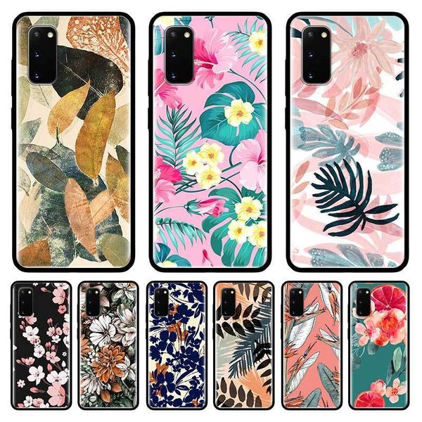 

vintage banana leaf flower чехол для samsung galaxy s10 s20 ультра s9 s8 plus s7 примечание 20 9 10 lite cubre black мобильный телефон коке