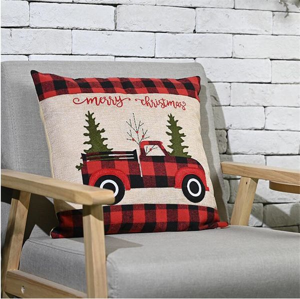 

42*42cm christmas pillow case sofa car throw cushion cover xmas tree red black plaid pillow covers red car trucker pillowcases cz110203