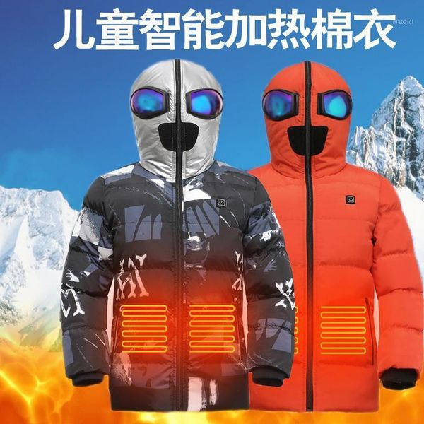

outdoor t-shirts children's winter usb heating jacket student's keep warm heated windproof vest charging intelligent thermal coat, Gray;blue