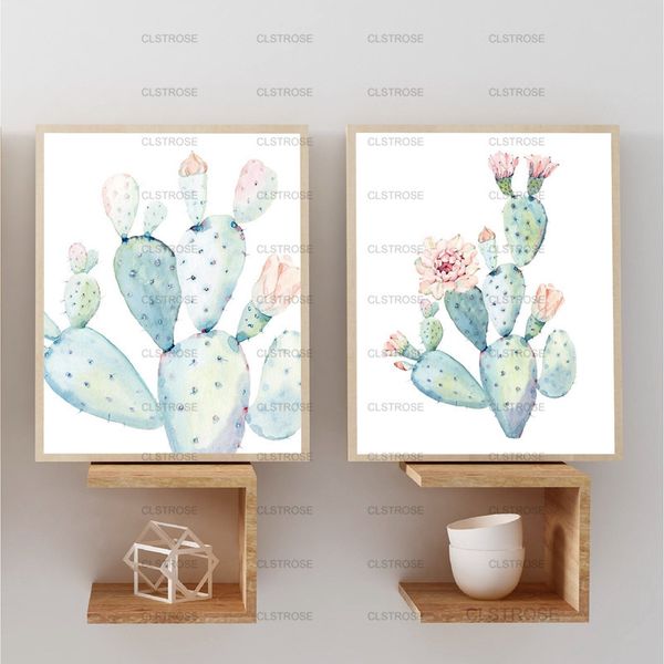 

nordic print pastel watercolor cactus canvas painting poster botanical wall art pictures for living room home decor no frame q1218