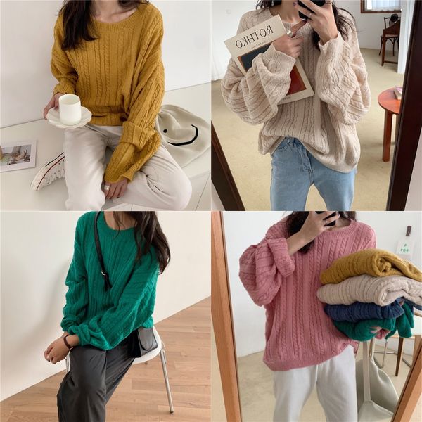 

autumn and winter new korean twist crew neck casual versatile heavy industry makaron multi color sweatersweater sweater women's long sl, White;black