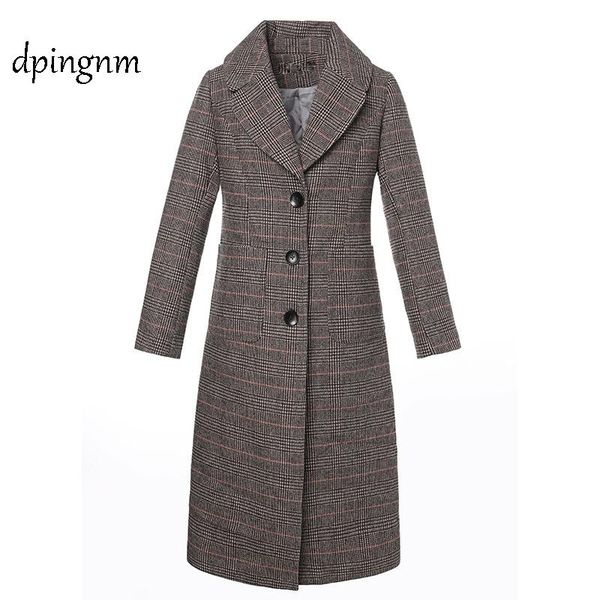 

women winter long coat plaid tartan clothing women trenchcoat 2020 british style long trench coat, Black
