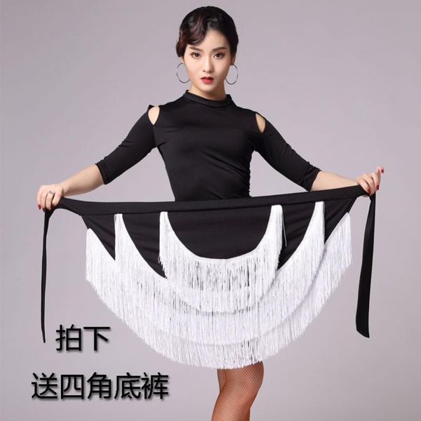 

female latin dance performances tassel skirt children practise dance skirt fringe latin ballroom costume, Black;red