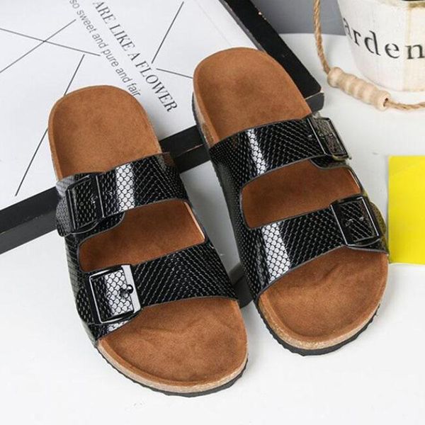 

summer floral cork slippers women fashion snake pattern beach slippers ladies outside sandals women non-slip slides flip-flops, Black