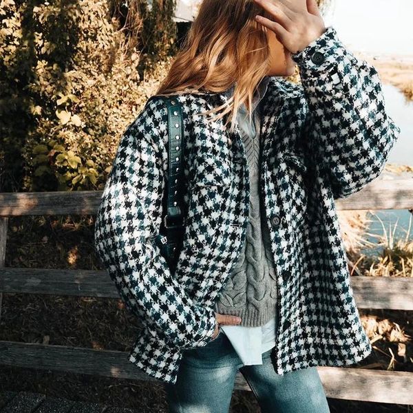 

women's wool & blends mosimolly 2021 trendy plaid woolen overcoats women button pockets shirt coats oversize outerwear jackets female, Black