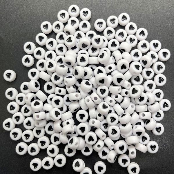 

new 100pcs 4x7mm peach heart beads white multicolour acrylic oblate beads diy craft for jewelr sqcpns, Black
