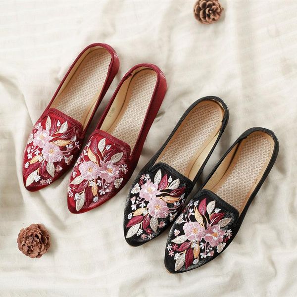 

size 34-43 mules womens shoes flats slippers spring summer embroidery tang dynasty chinese style retro loafers zapatos de mujer, Black