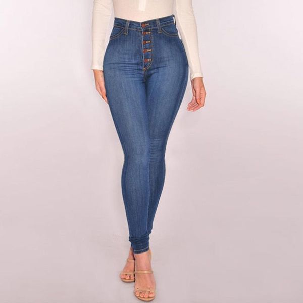 

jeans women solid slim pants women high waist classic denim jeans casual shinny button pencil trousers plus size 5xl 6.14, Blue
