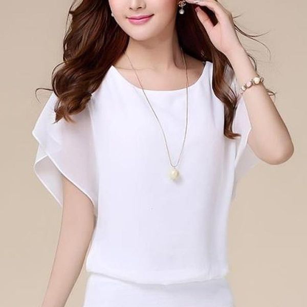 

casual solid women female batwing ruffle size short chiffon blouse summer shirt short beach plus sleeve spepg