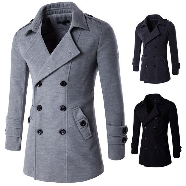 

men wool blends coats autumn winter new solid color men's wool coats luxurious wool blends coat male, Tan;black