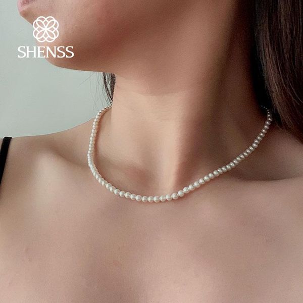

chains elegant 4mm shell pearl necklace 40-60cm size 925 sterling silver tail chain for women classic jewelry brilliant light