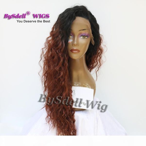 

two tones synthetic lace front wig black red brown ombre bay curly lace front wigs heat resistant fiber hair