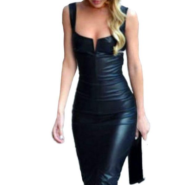 

spring women pu leather dress elegant formal party office lady midi dress 3xl plus size v neck zipper black dress m0585, Black;gray